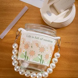 Staklena boca za piće sa slamkom FLOWER 350 ml