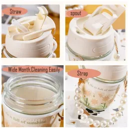 Staklena boca za piće sa slamkom FLOWER 350 ml