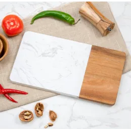 Doska za rezanje MARBLE LUX / Prirodno drvo + bijeli mramor