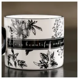 Poklon set 2 šalice za kavu LIFE / Bijelo-crna