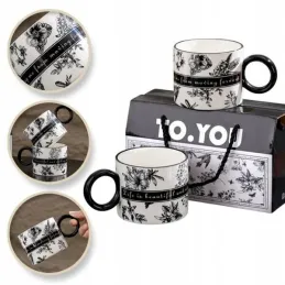 Poklon set 2 šalice za kavu LIFE / Bijelo-crna