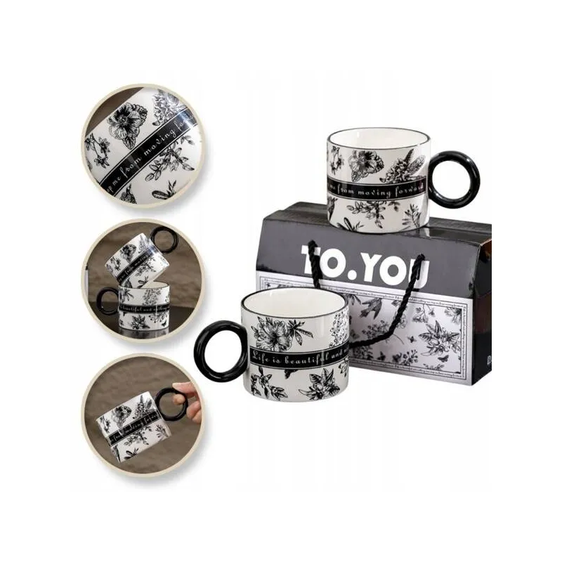 Poklon set 2 šalice za kavu LIFE / Bijelo-crna