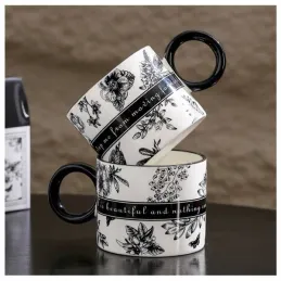 Poklon set 2 šalice za kavu LIFE / Bijelo-crna