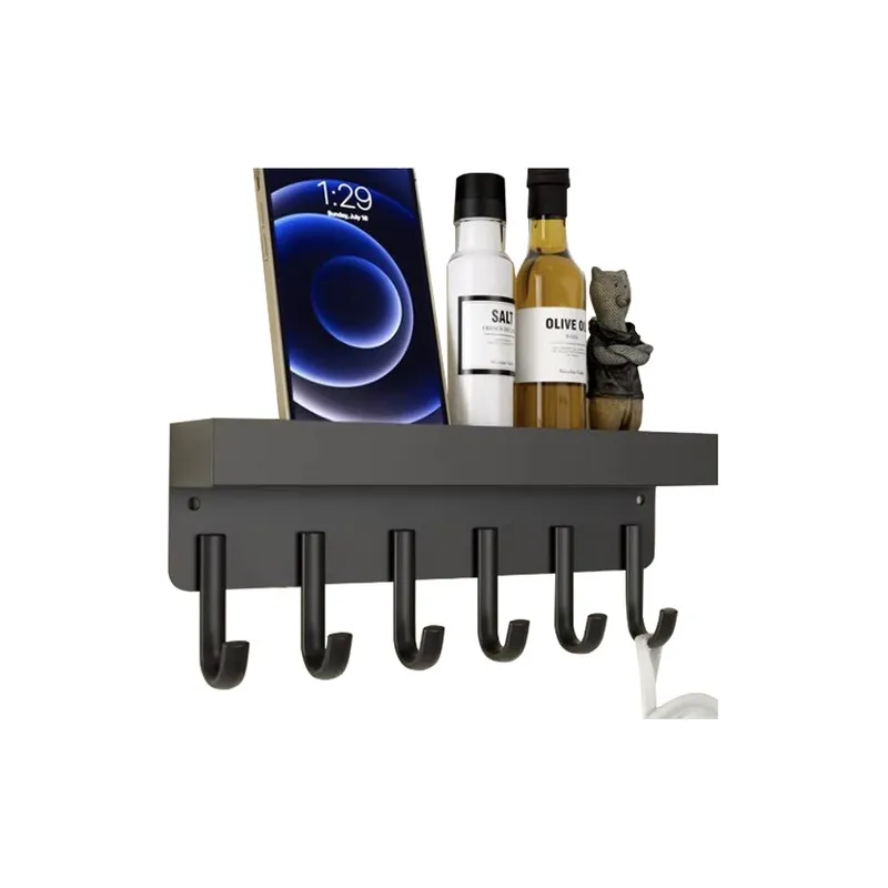 Vješalica za zid s policom LUGARA / Crna mat