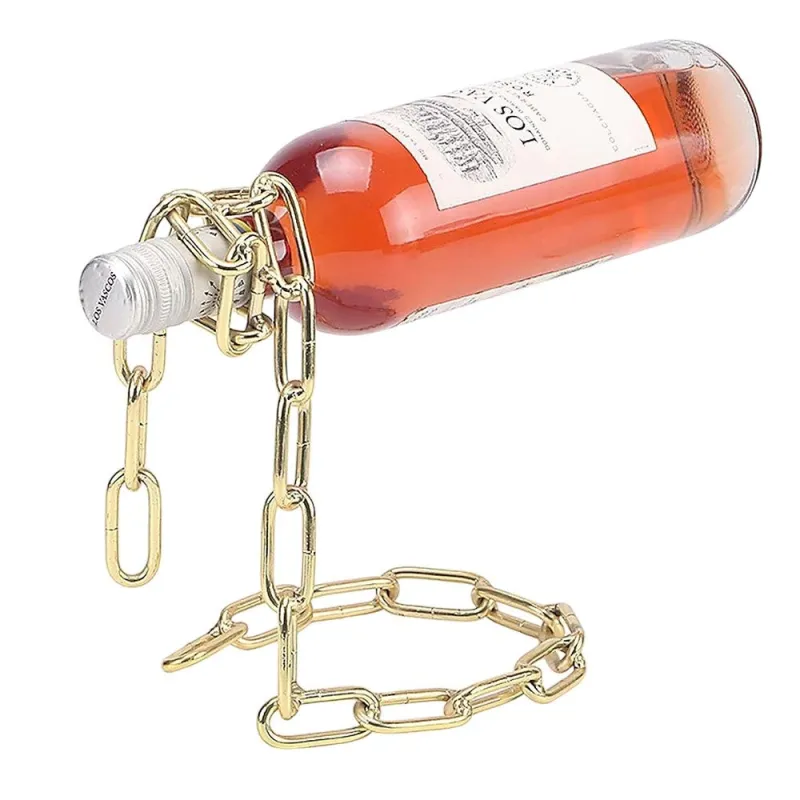 Stalak za vino CHAIN / Zlatno sjajna