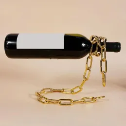 Stalak za vino CHAIN / Zlatno sjajna
