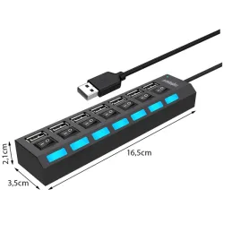 Razvodna utičnica 7x USB-A 2.0 / Crna mat