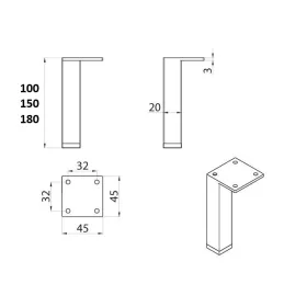 Namještajna nožica MODERO / Crna mat