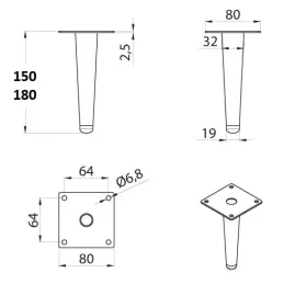 Namještajna nogica GLOBAL / Sjajni krom