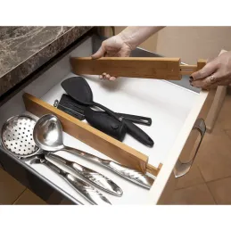 Set od 4 podesiva organizatora za ladicu / Prirodno drvo