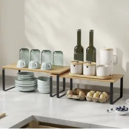 Set 2 komada kuhinjskih odlagališnih polica STAND / Crna - drvo