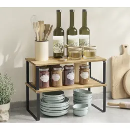 Set 2 komada kuhinjskih odlagališnih polica STAND / Crna - drvo