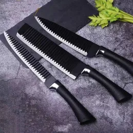 Set od 6 kuhinjskih noževa s kuhinjskim škarama i guljačem LEATHER / Crna