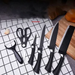 Set od 6 kuhinjskih noževa s kuhinjskim škarama i guljačem LEATHER / Crna