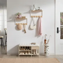 Set od 2 zidnih vješalica BROOKLYN / Bijela - svijetlo drvo