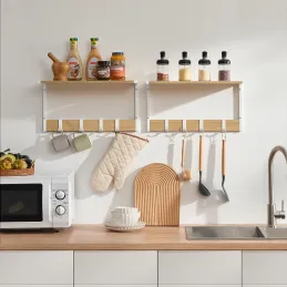 Set od 2 zidnih vješalica BROOKLYN / Bijela - svijetlo drvo