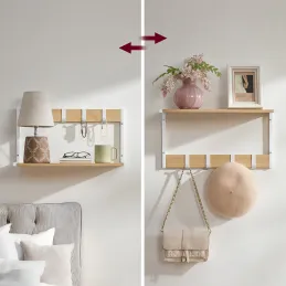 Set od 2 zidnih vješalica BROOKLYN / Bijela - svijetlo drvo