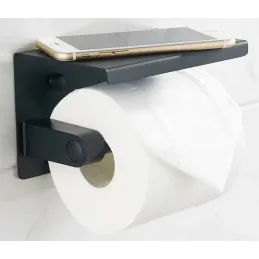Držač za toaletni papir s policom BROS / Crna mat