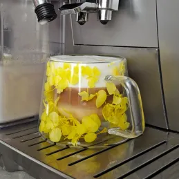 Termo šalica za napitke s cvjetnim uzorkom FLOWER GLASS 180 ml / Žuta