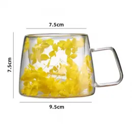 Termo šalica za napitke s cvjetnim uzorkom FLOWER GLASS 180 ml / Žuta