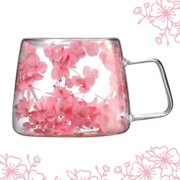 Termo šalica za napitke s cvijećem FLOWER GLASS 180 ml / Roza