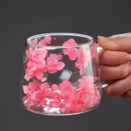 Termo šalica za napitke s cvijećem FLOWER GLASS 180 ml / Roza