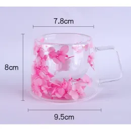 Termo šalica za napitke s cvijećem FLOWER GLASS 180 ml / Roza