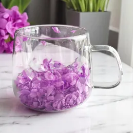 Termo šalica za napitke s cvjetnim uzorkom FLOWER GLASS 180 ml / Ljubičasta
