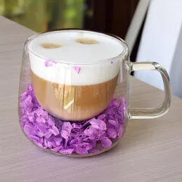 Termo šalica za napitke s cvjetnim uzorkom FLOWER GLASS 180 ml / Ljubičasta