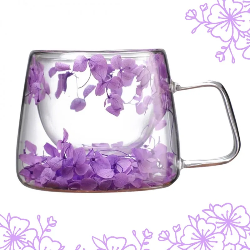 Termo šalica za napitke s cvjetnim uzorkom FLOWER GLASS 180 ml / Ljubičasta