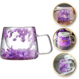 Termo šalica za napitke s cvjetnim uzorkom FLOWER GLASS 180 ml / Ljubičasta