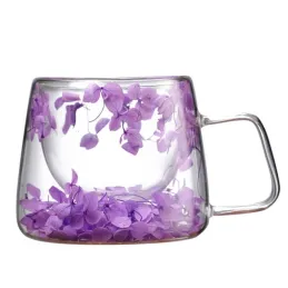 Termo šalica za napitke s cvjetnim uzorkom FLOWER GLASS 180 ml / Ljubičasta