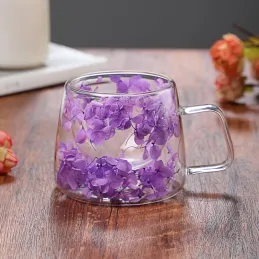 Termo šalica za napitke s cvjetnim uzorkom FLOWER GLASS 180 ml / Ljubičasta