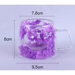Termo šalica za napitke s cvjetnim uzorkom FLOWER GLASS 180 ml / Ljubičasta