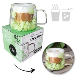 Termo šalica za napitke s cvjetovima FLOWER GLASS 180 ml / Zelena