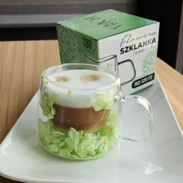 Termo šalica za napitke s cvjetovima FLOWER GLASS 180 ml / Zelena