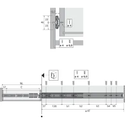 Ležajna vodilica 46mm HETTICH KA 5632 / Bez ublaživača