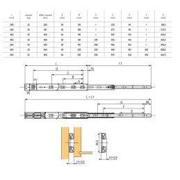 Kuglična vodilica s prigušivačem i otvaranjem bez ručkica 45 mm VIVO / Crni nikal