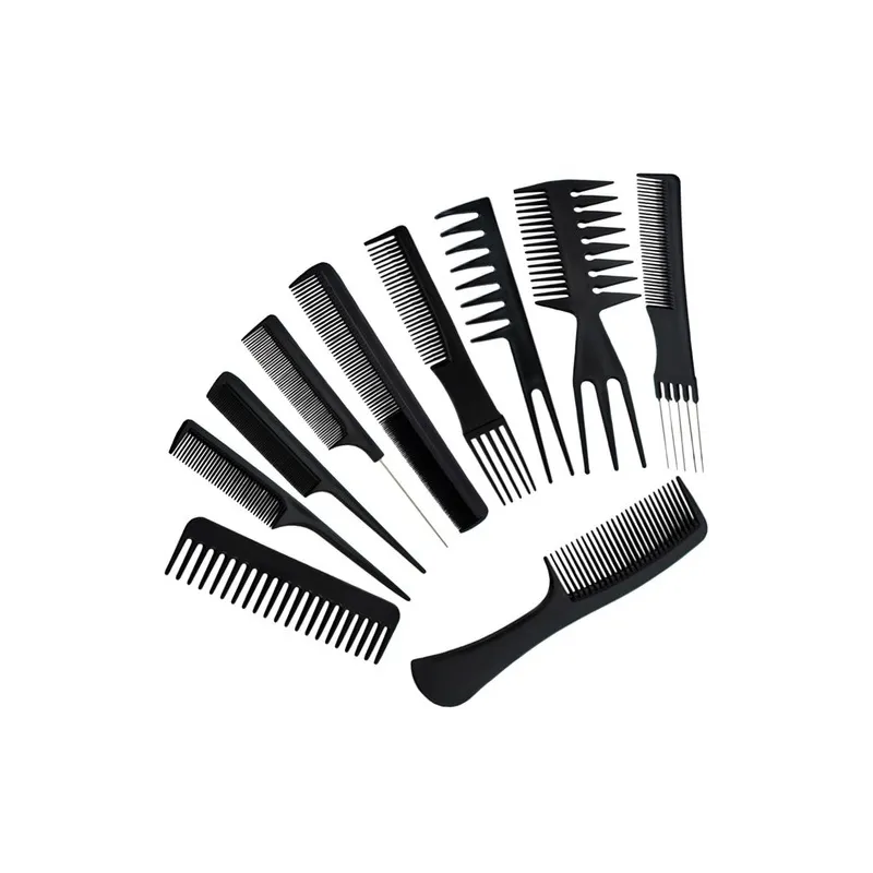 Set od 10 komada frizerskih češljeva BARBER / Crna