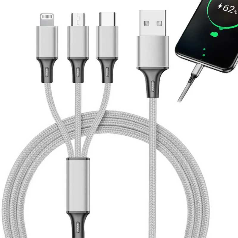 Punjač za telefon 3u1 USB-A PRACTICO / Srebrna