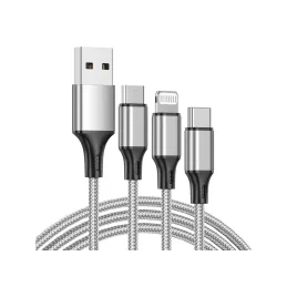 Punjač za telefon 3u1 USB-A PRACTICO / Srebrna