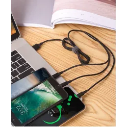 Punjač za telefon 3u1 USB-A PRACTICO / Crna