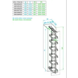 Stalak za hranu TARON 1259 - 1655 mm s prigušivanjem / Bijela - krom