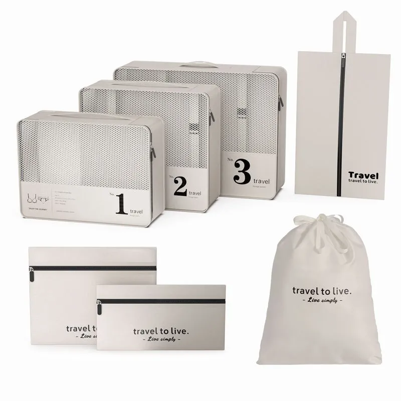 7-dijelni set za putovanja za odjeću i kozmetiku TRAVEL LUX / Bijeli