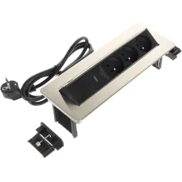 Izlazna električna utičnica LUNAR FRENCH 3x230V + USB punjenje A-C / Nehrđajući čelik