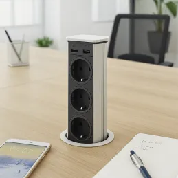 Izvlačna utičnica BRICK SCHUKO 3x230V + USB A / Nehrđajući čelik