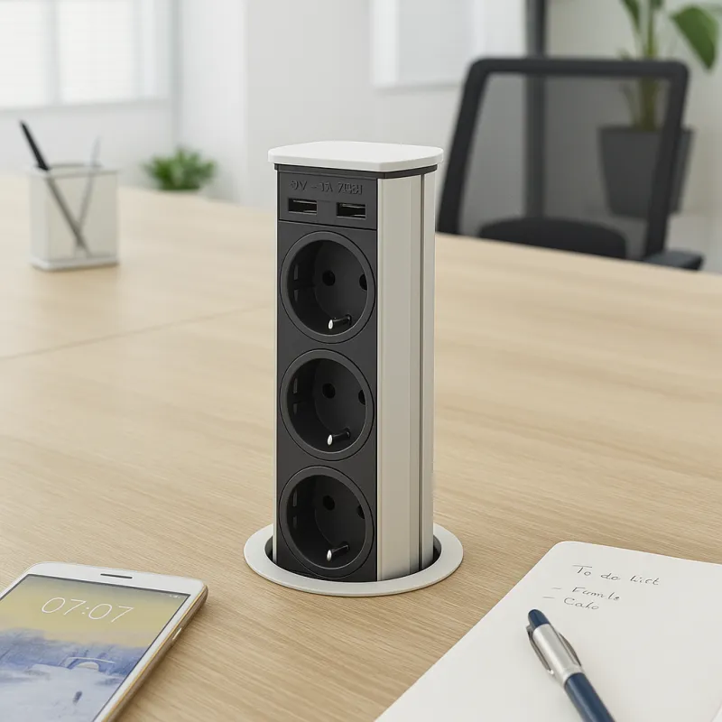 Izvlačna utičnica BRICK SCHUKO 3x230V + USB A / Nehrđajući čelik