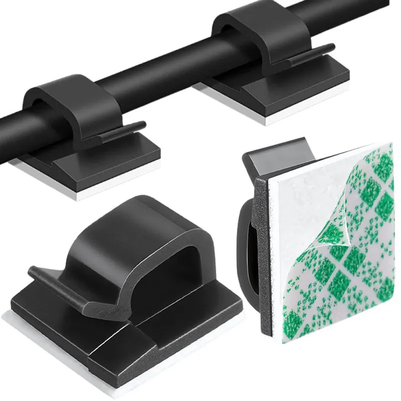 Set od 10 samoljepljivih držača za kabele / Crna mat