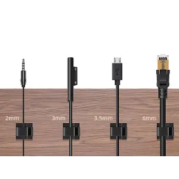 Set od 10 samoljepljivih držača za kabele / Crna mat
