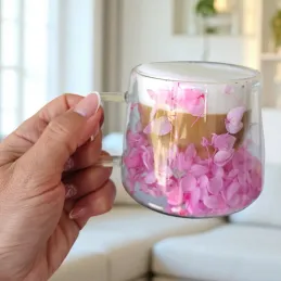 Termo šalica za napitke s cvijećem FLOWER GLASS 180 ml / Svijetlo ljubičasta